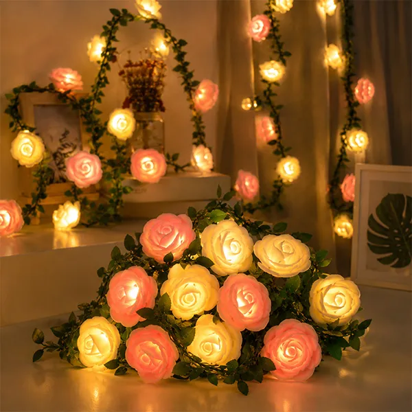 Rose Garland Fairy Lights with Leaf String