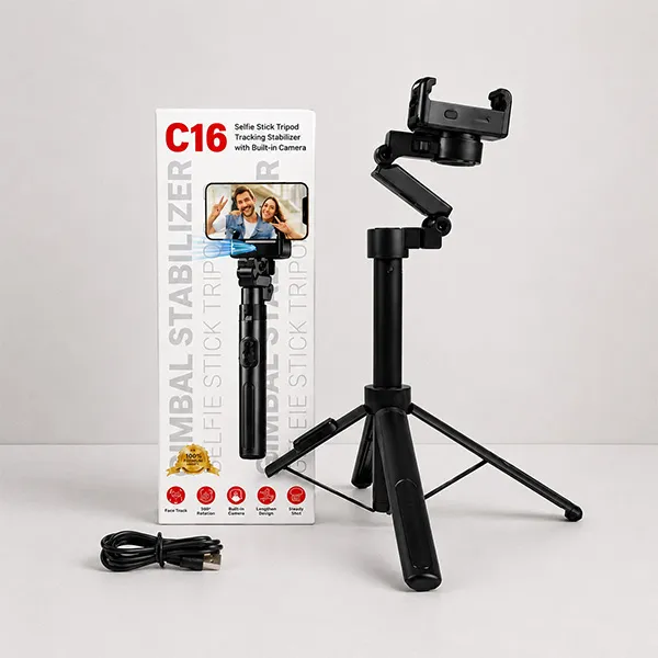 C16 Selfie Stick Tripod – AI Face Tracking Gimbal Stabilizer with Remote