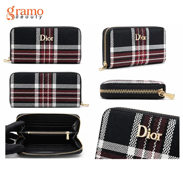 Classic Zip Wallet with Elegant Checkered Design