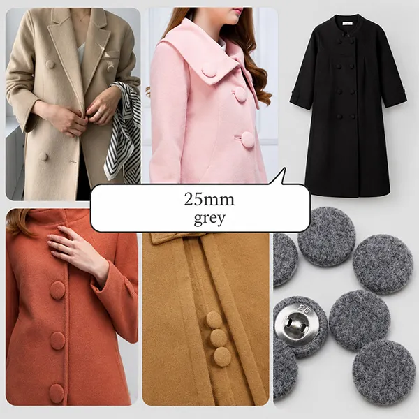 Fabric Cloth Covered Buttons with Metal Buttons for Blouses Sweaters Fabric Buttons Grey 25mm 10PCS
