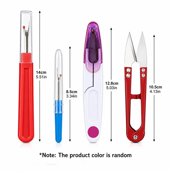 4 Pcs Sewing Seam Ripper Kit Thread Seam Remover Stitch Unpicker Thread Cutter Tool with Trimming Scissor, Random colour