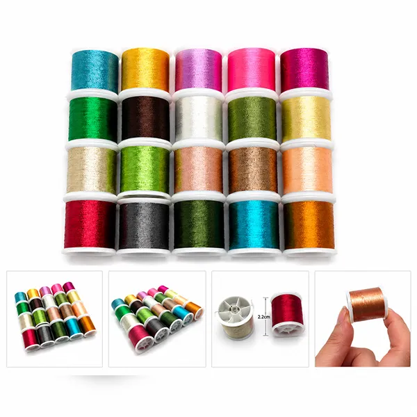 20 Piece Metallic Glitter Polyester Embroidery Thread Sewing Thread Set - All Purpose Assorted Colours Crochet Thread 7YJ71